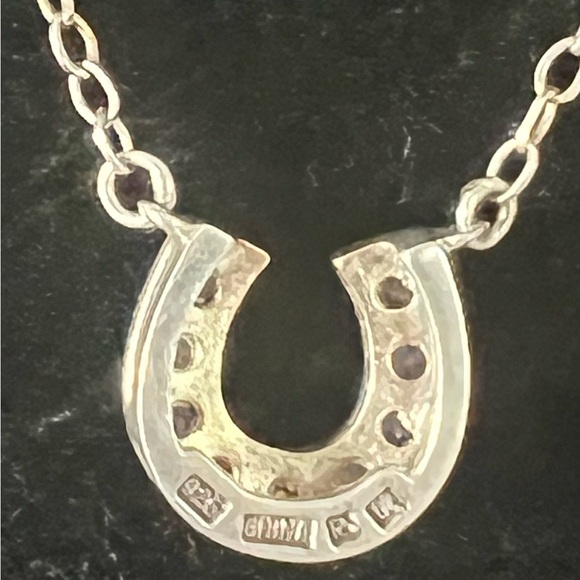 Vintage Lucky Rhinestone Horseshoe Sterling Silver Necklace - Picture 2 of 3